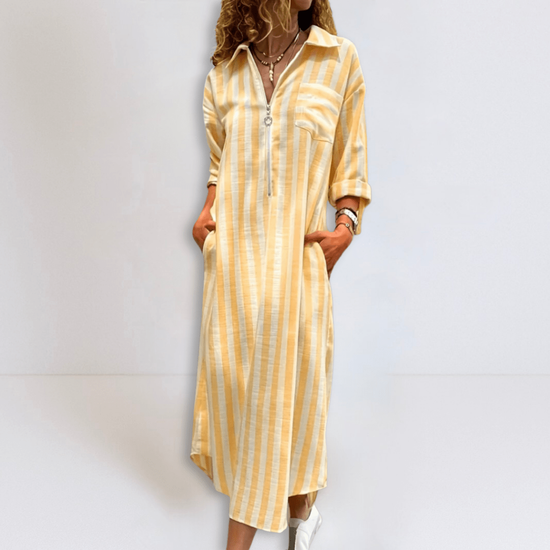 Michelle | Elegant Striped Dress with V-Neckline