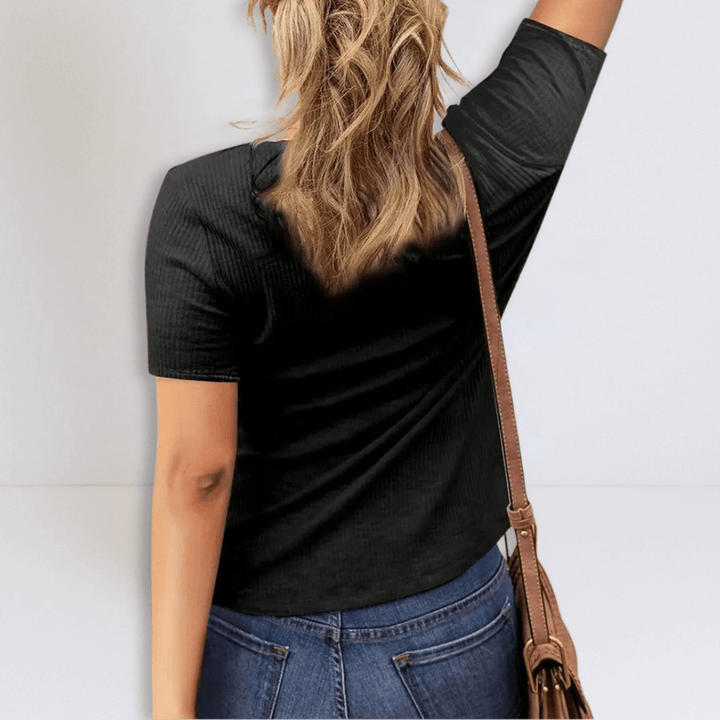 Betty | Ribbed Henley Blouse