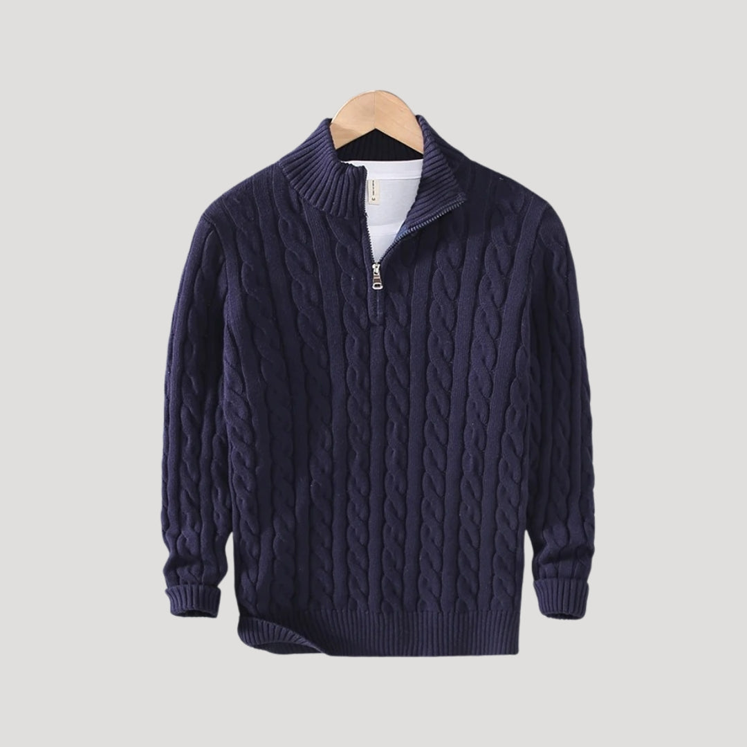 Becket | Half zip wool cable knit jumper