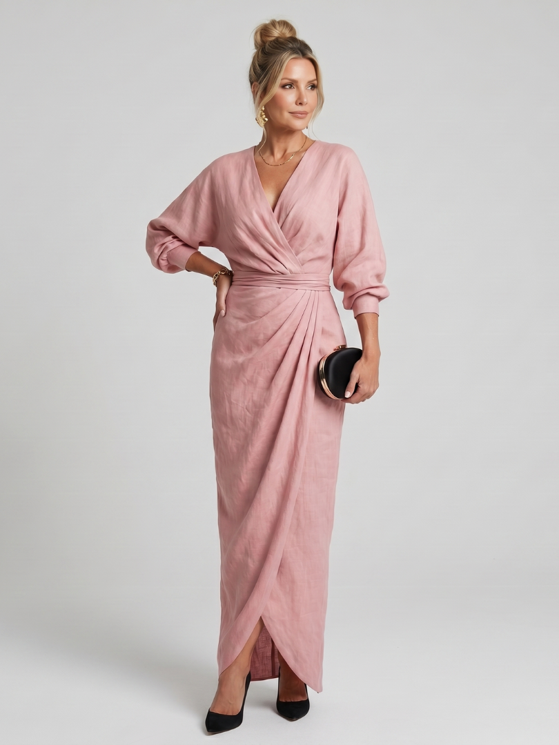 Fable | Long Sleeve Wrap Overlap Midi Dress