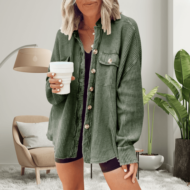FAYE™ - Cozy Loose Fit Batwing Sleeve Button Down Jacket