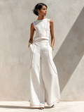 Cotton-Blend Contrast-Stitched Pants Set
