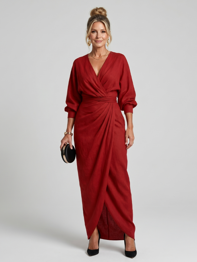 Fable | Long Sleeve Wrap Overlap Midi Dress