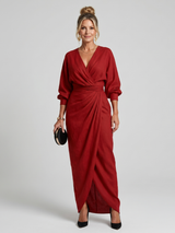 Fable | Long Sleeve Wrap Overlap Midi Dress