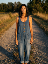 Clementina | Rooster Print Relaxed Wide-Leg Jumpsuit in Navy