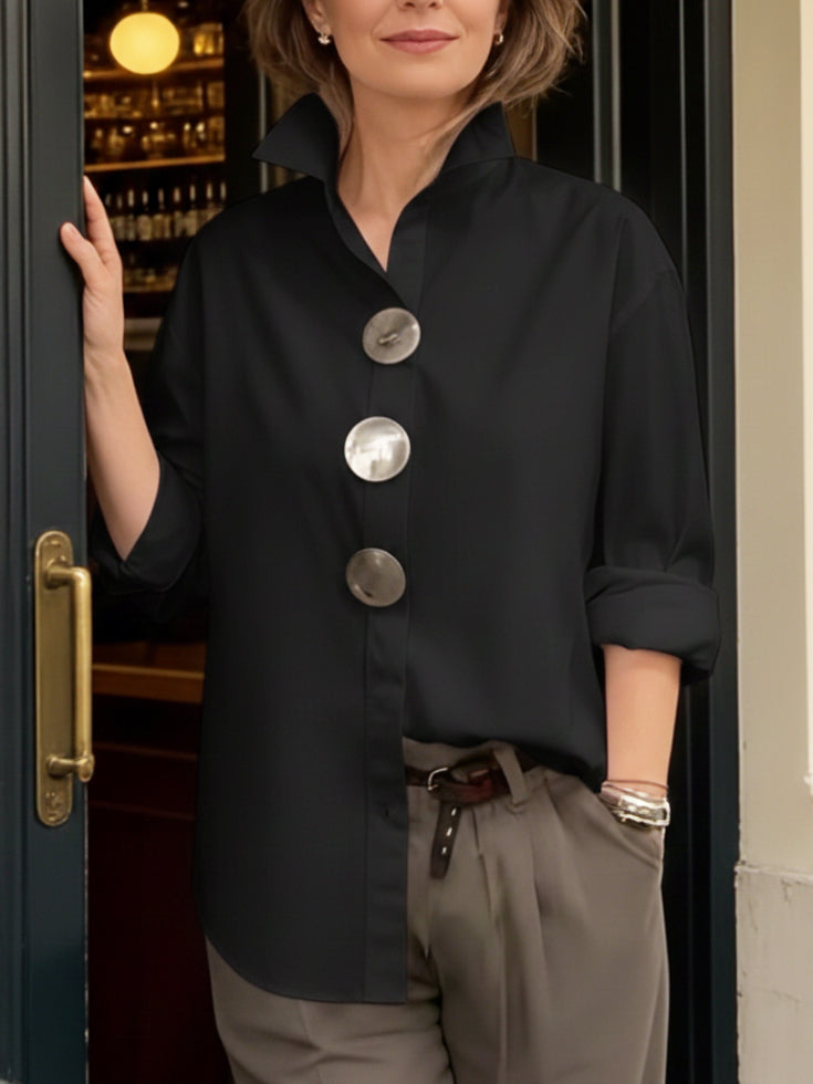 Stellara | Stand Collar Button Blouse