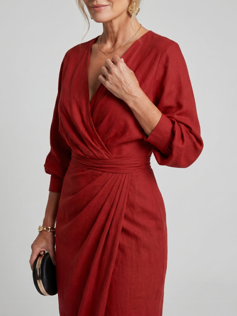 Fable | Long Sleeve Wrap Overlap Midi Dress