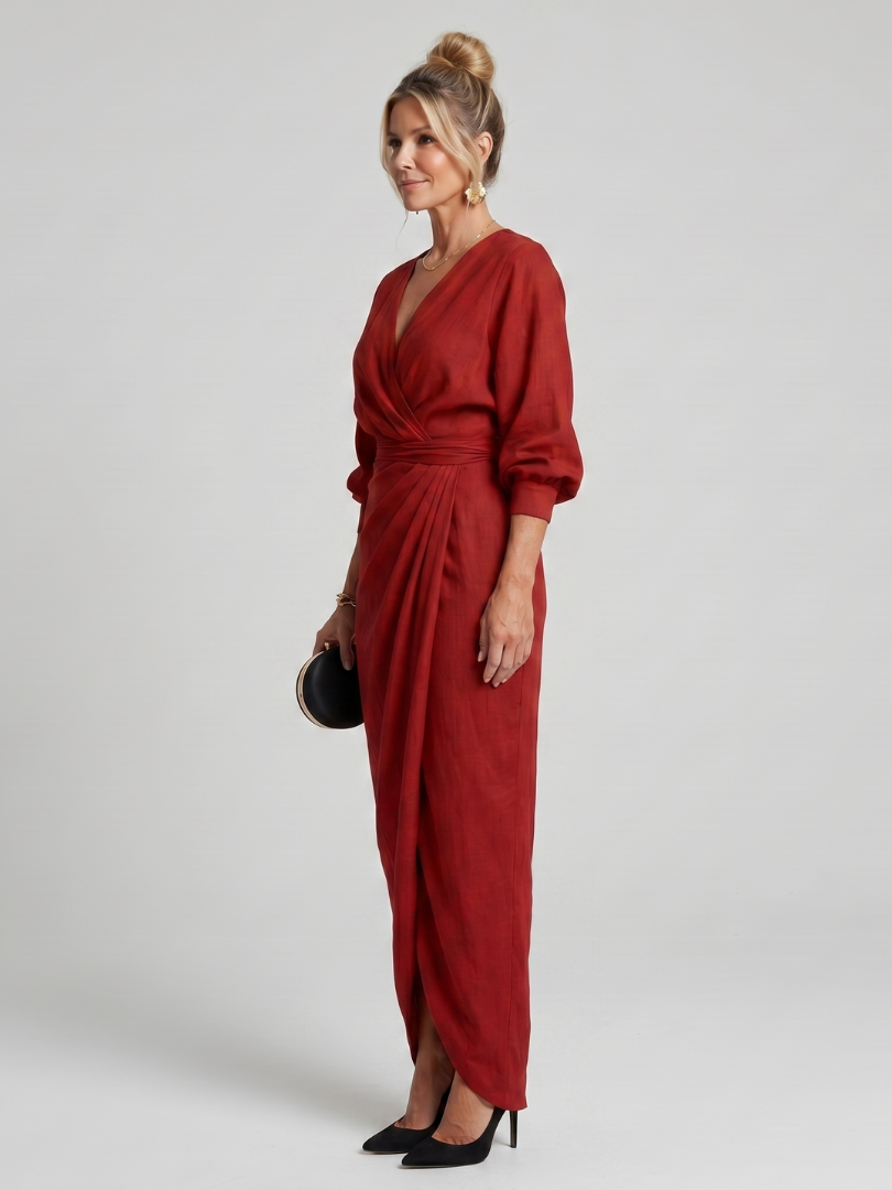Fable | Long Sleeve Wrap Overlap Midi Dress