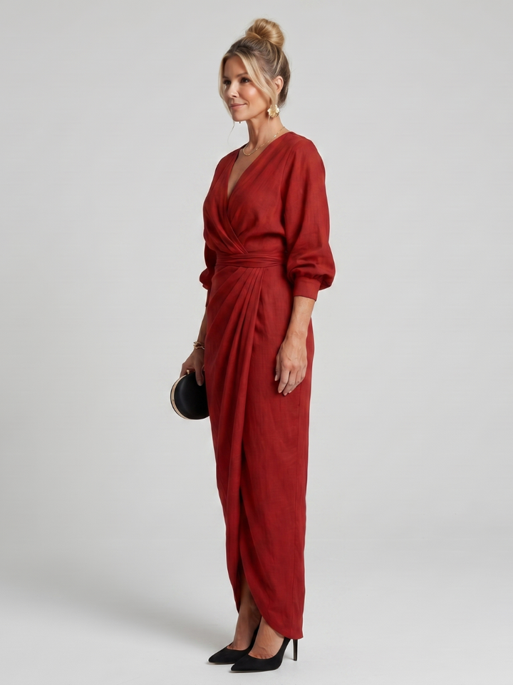 Fable | Long Sleeve Wrap Overlap Midi Dress