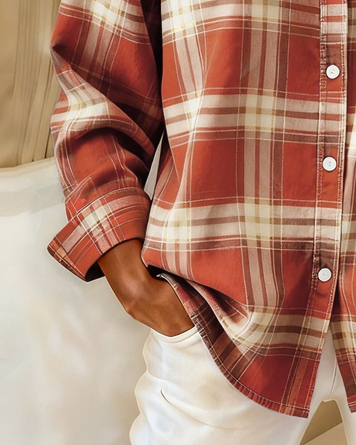 Xenna | Shirt with Check Pattern and Notched Collar