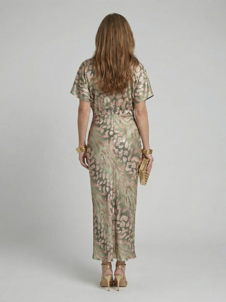 Ellis & Johnson™ | Abstract Print V Neck Twist Waist Midi Dress