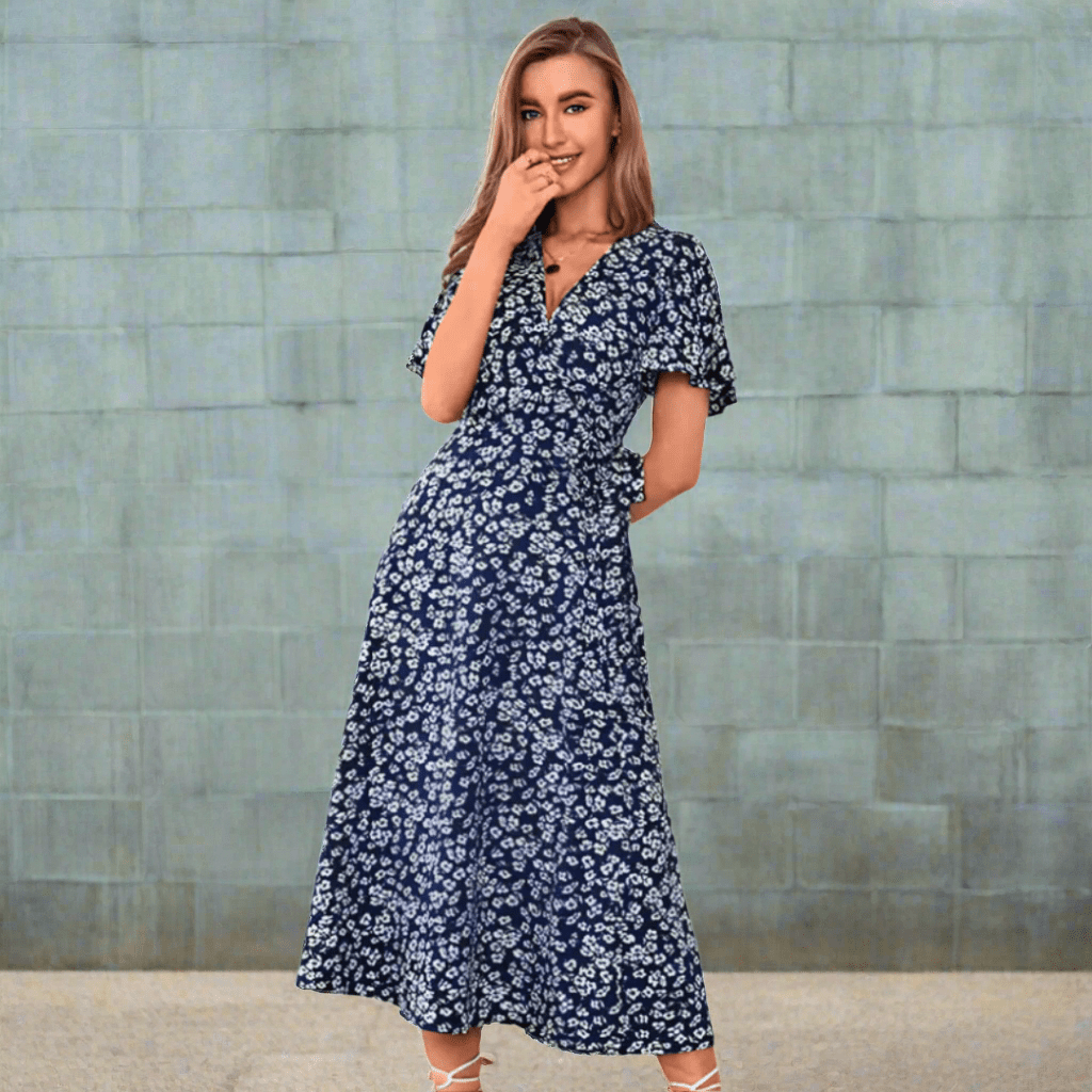 DALISAY™ -  Plus Size V-Neck Flounce Sleeve Summer Dress