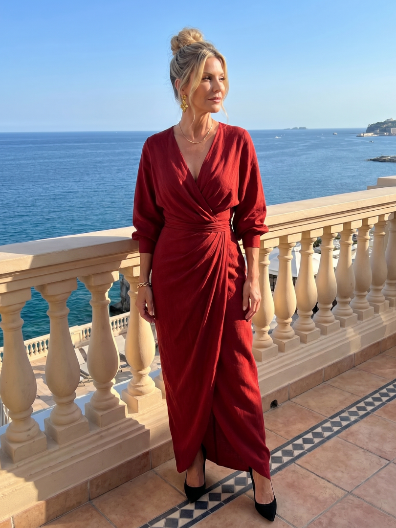 Fable | Long Sleeve Wrap Overlap Midi Dress