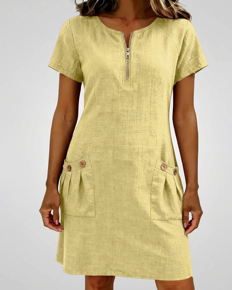 Lia | Cotton Dress with Zip Pocket