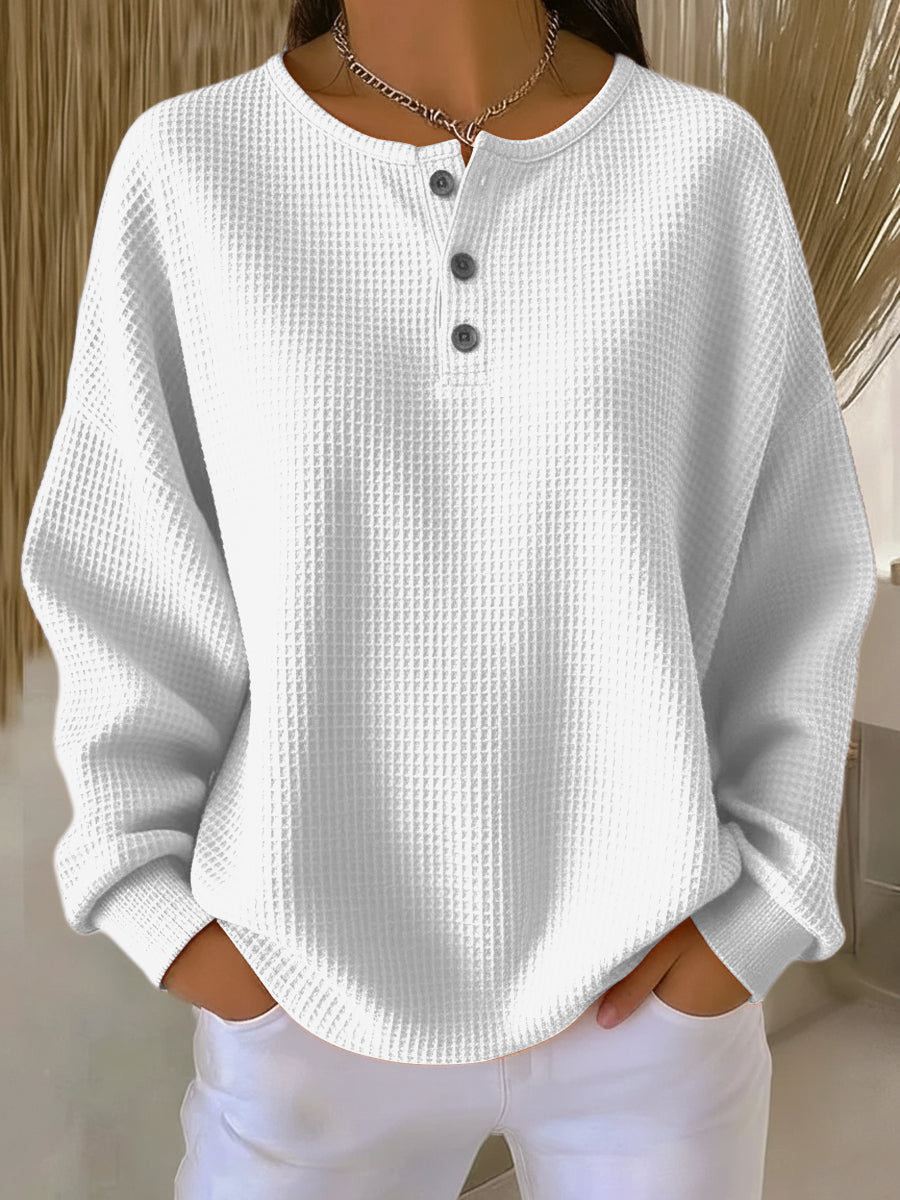 MIRABEL | COZY WAFFLE HENLEY SWEATSHIRT