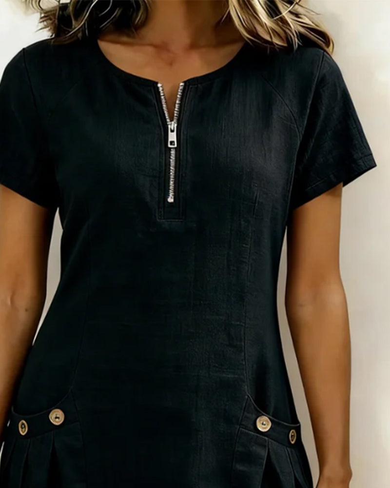 Lia | Cotton Dress with Zip Pocket