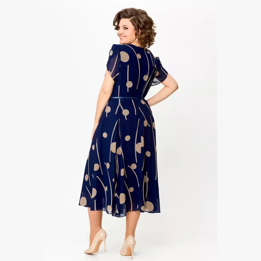 Ivy | Navy Spot Print Midi Dress