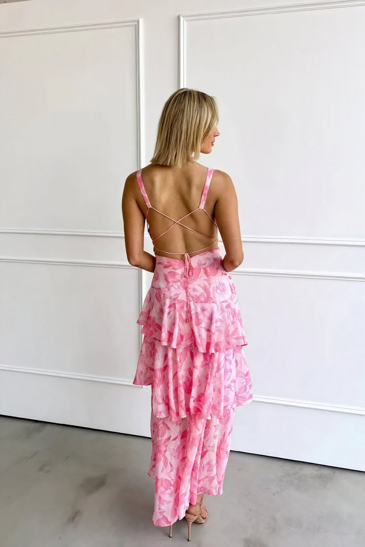 Floral Print Dress with Deep V-Neck