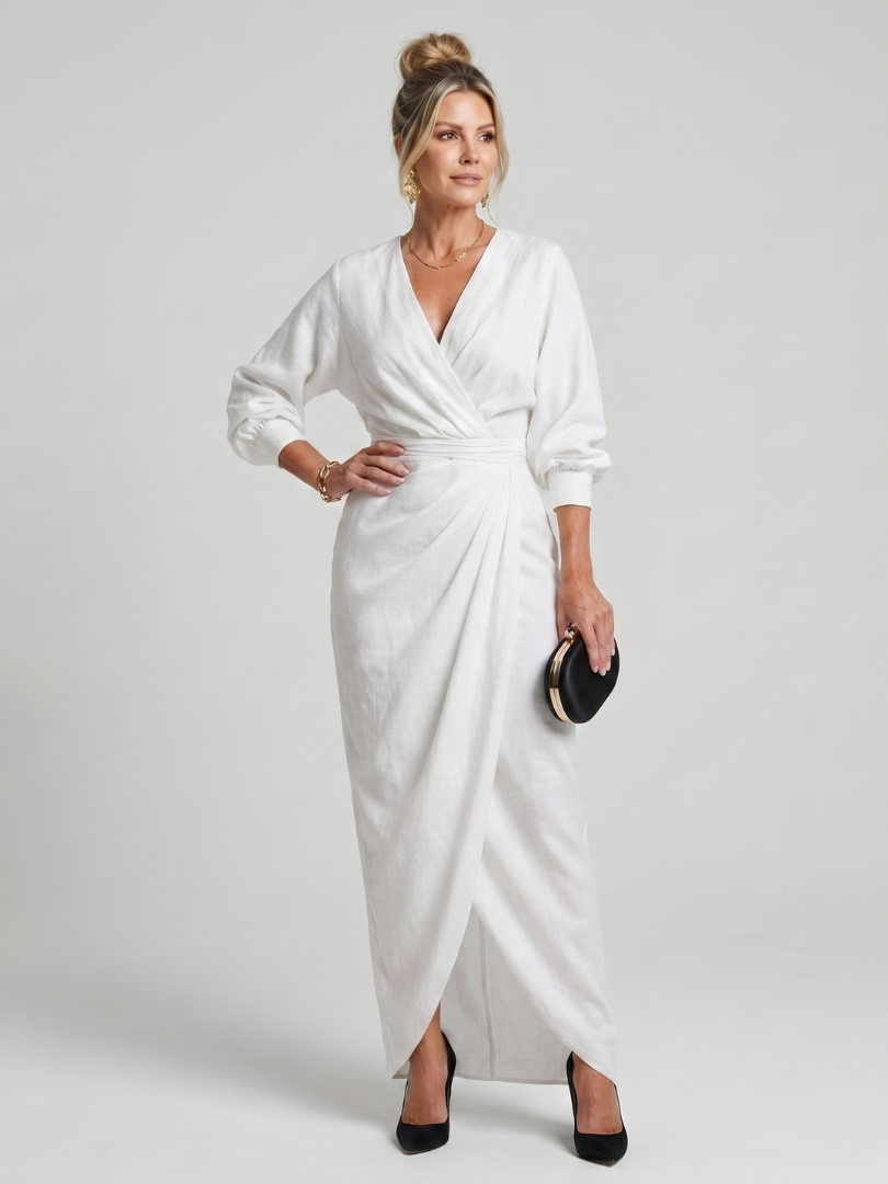 Fable | Long Sleeve Wrap Overlap Midi Dress