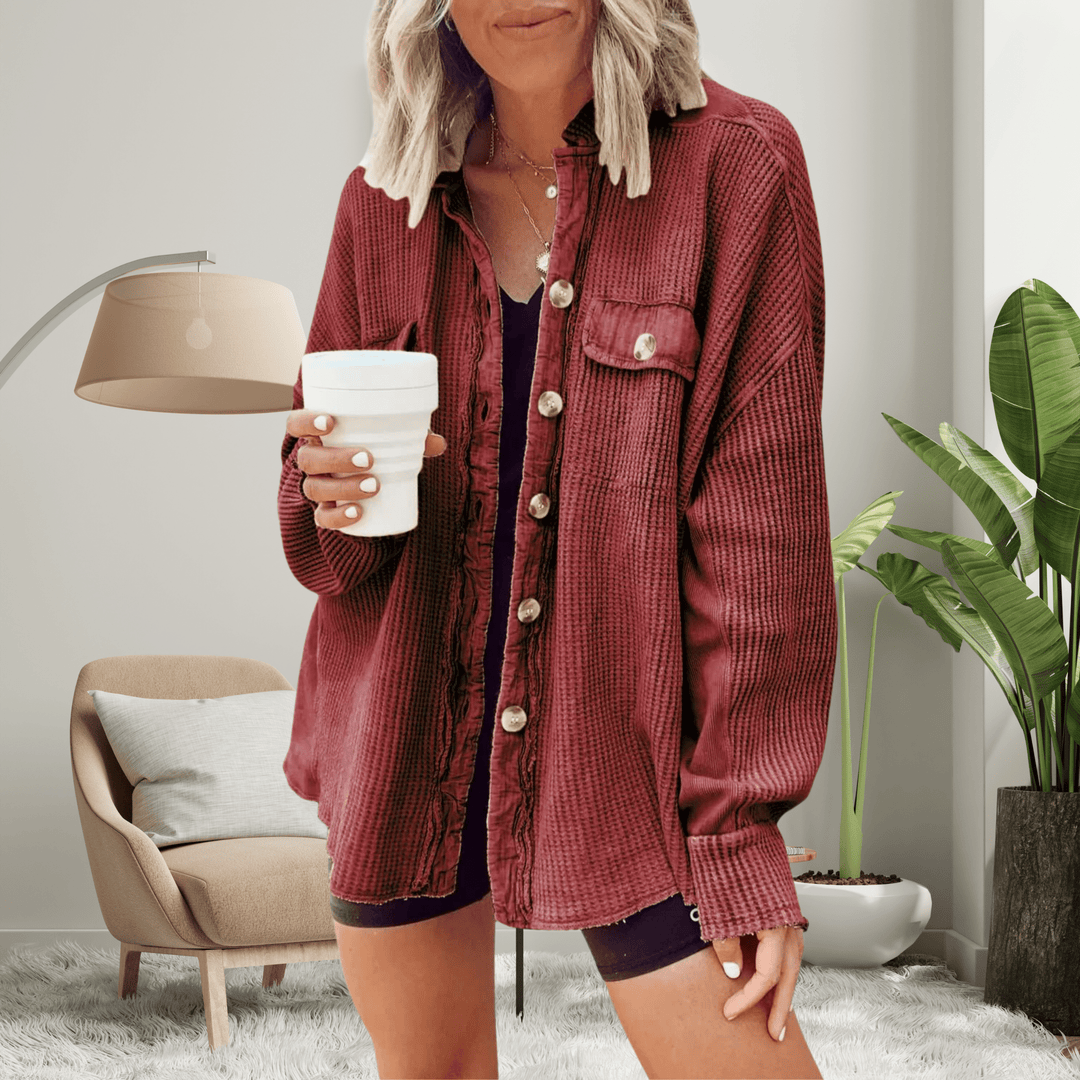 FAYE™ - Cozy Loose Fit Batwing Sleeve Button Down Jacket