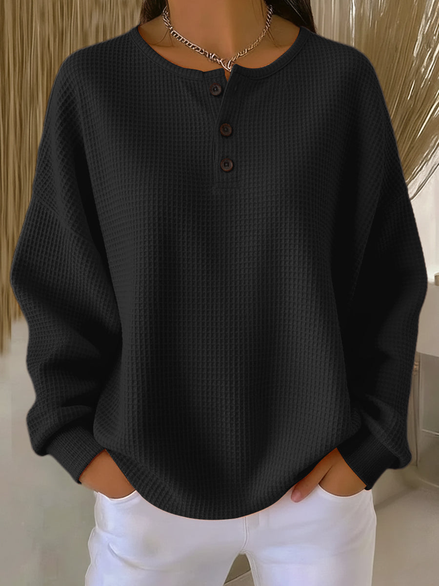 MIRABEL | COZY WAFFLE HENLEY SWEATSHIRT
