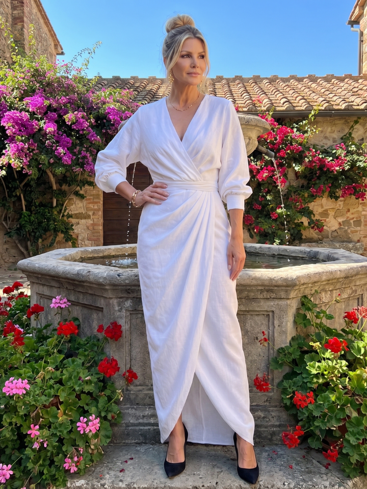 Fable | Long Sleeve Wrap Overlap Midi Dress