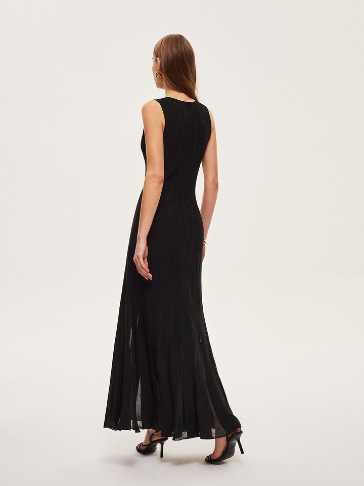 Semi-Sheer Mesh Flared Dress Without Belt