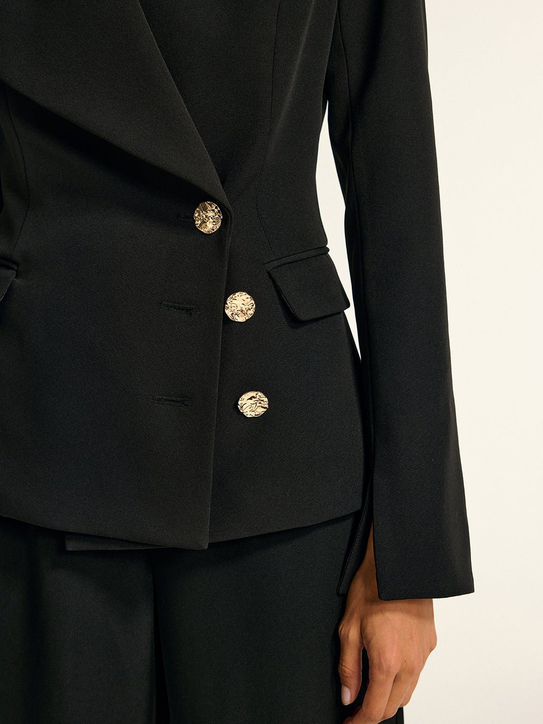 Metal Button Shawl Collar Blazer