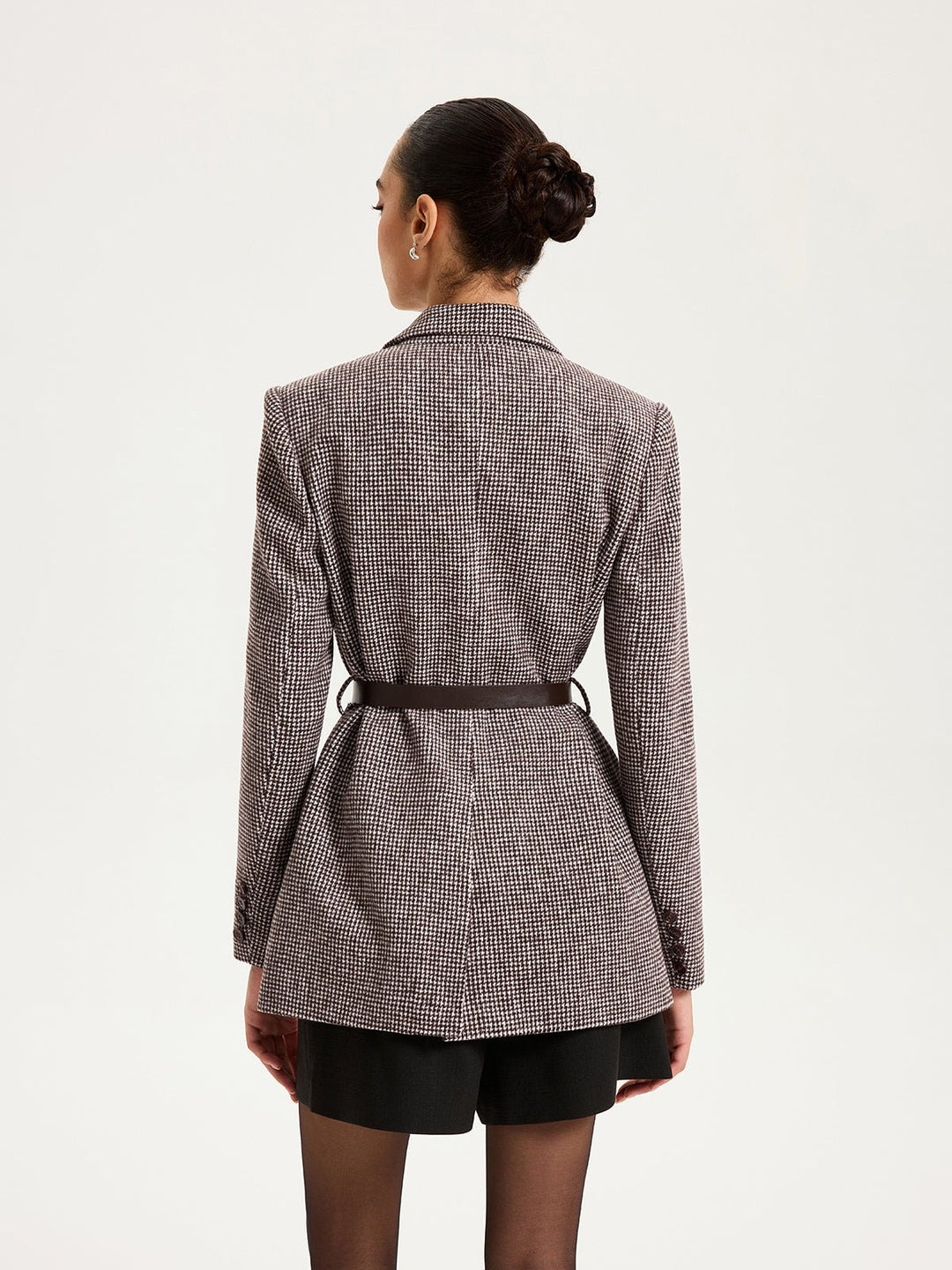 Belted Houndstooth Blazer