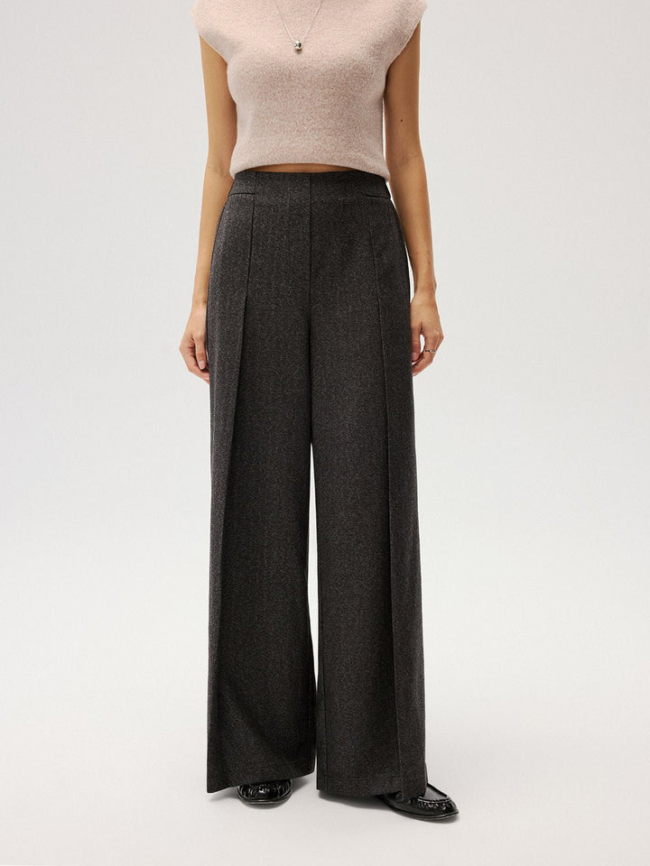 Elastic Waist Pleated Wide Leg Pants