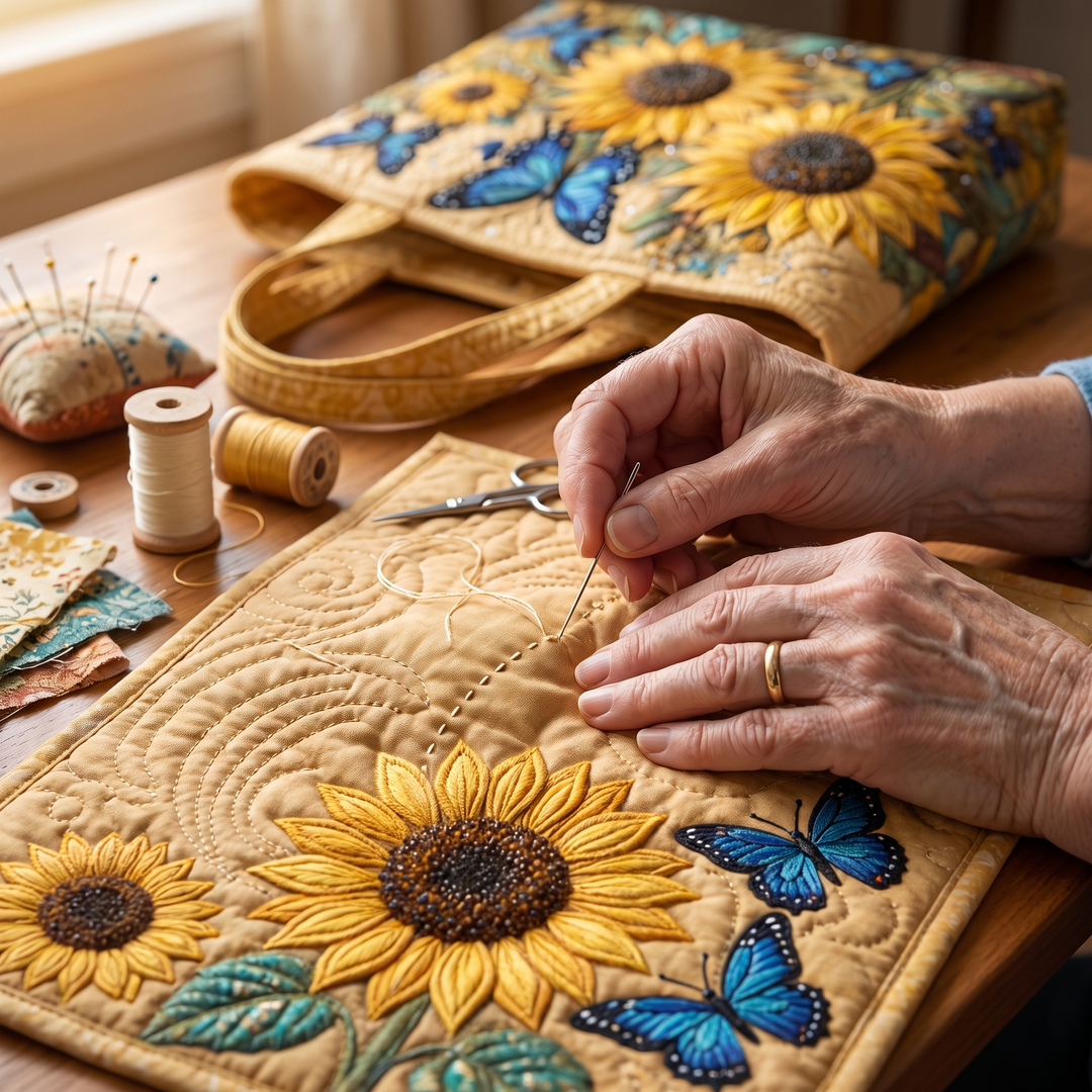 Artisan Bag - Sunflowers and Blue Butterflies