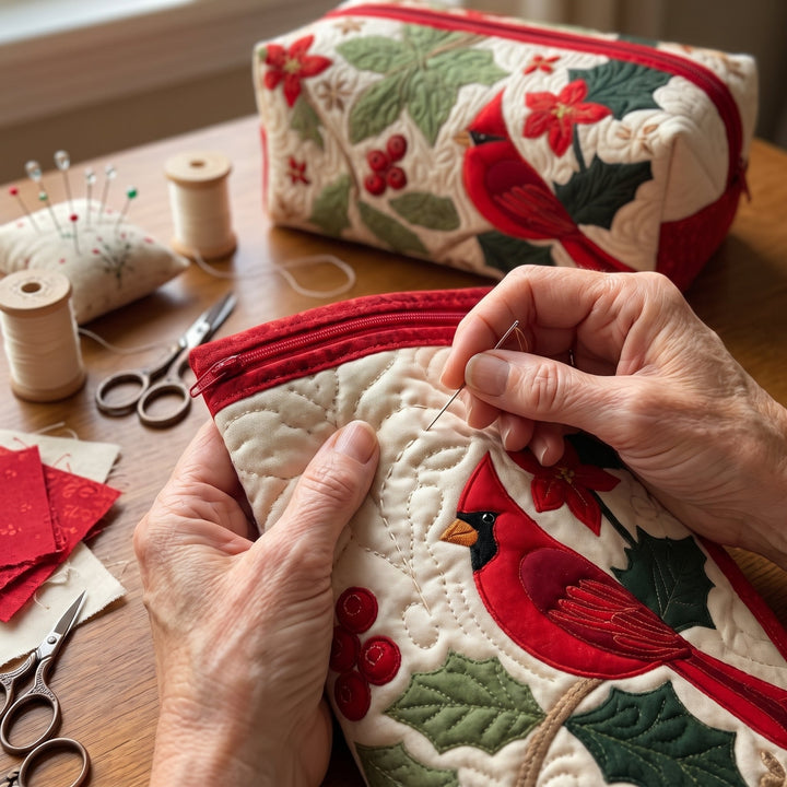 Holly Cardinal Quilted Makeup Bag