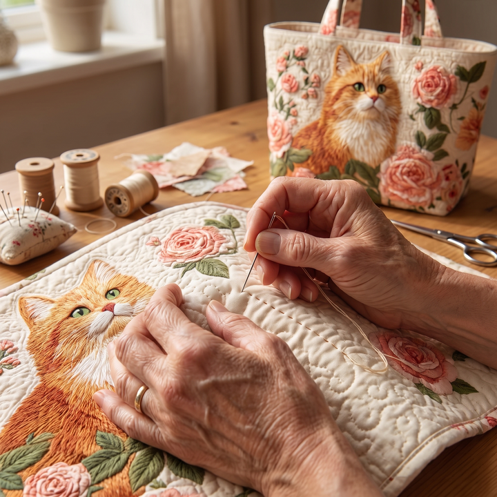 Artisan Bag - Orange Cat with Roses