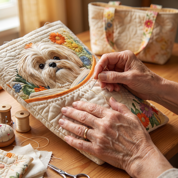 Artisanal Bag - Shih Tzu with Books and Flowers