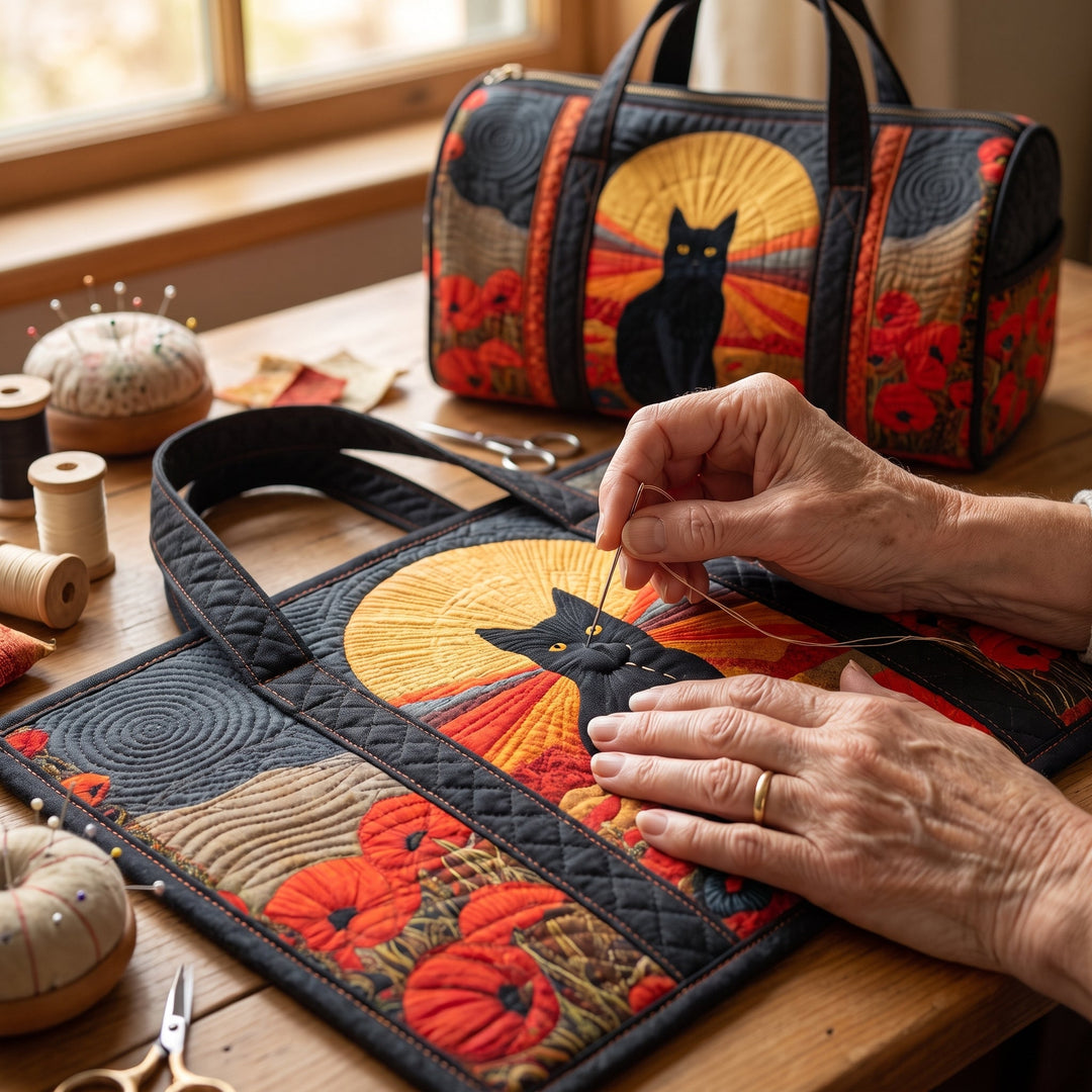 Sunset Cat Quilted Duffle Bag
