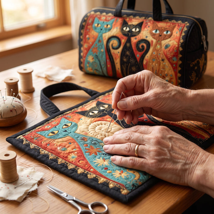 Enchanted Cats Trio Quilted Duffle Bag