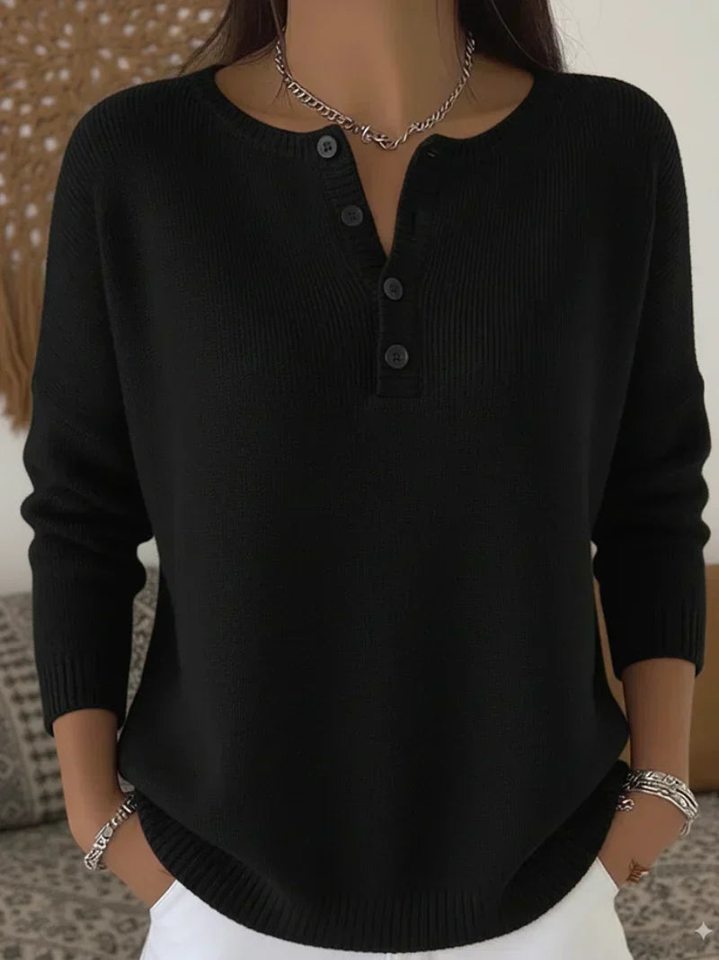 HELENA | HENLEY BUTTON-UP KNIT SWEATER