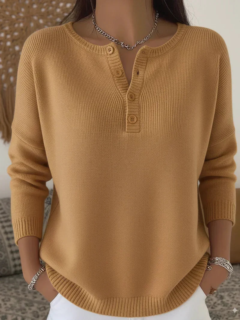 HELENA | HENLEY BUTTON-UP KNIT SWEATER