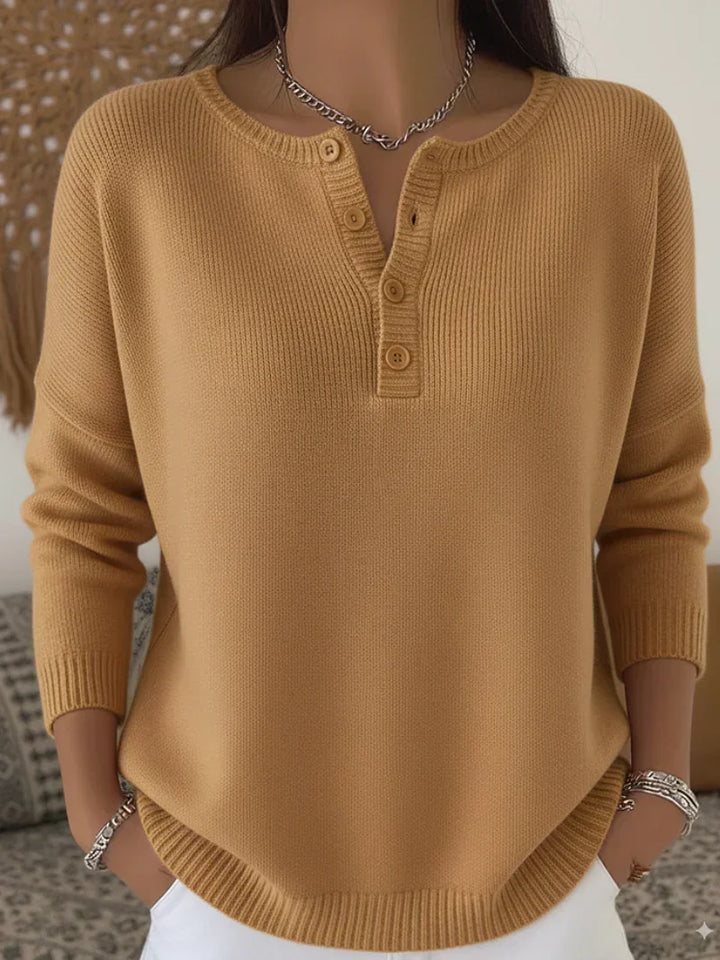 HELENA | HENLEY BUTTON-UP KNIT SWEATER