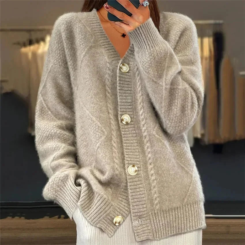 ALIYAH | DIAMOND KNIT BUTTON CARDIGAN FOR WOMEN