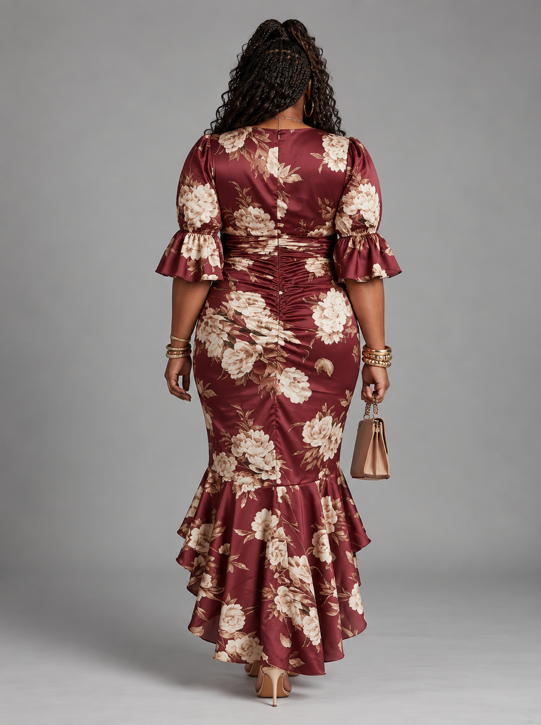 Anastasia | Long Satin Dress With Floral Print