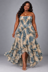 Uchenna | Strapless 3D Floral Maxi
