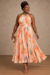 Kachi | Halter Watercolour Print Maxi