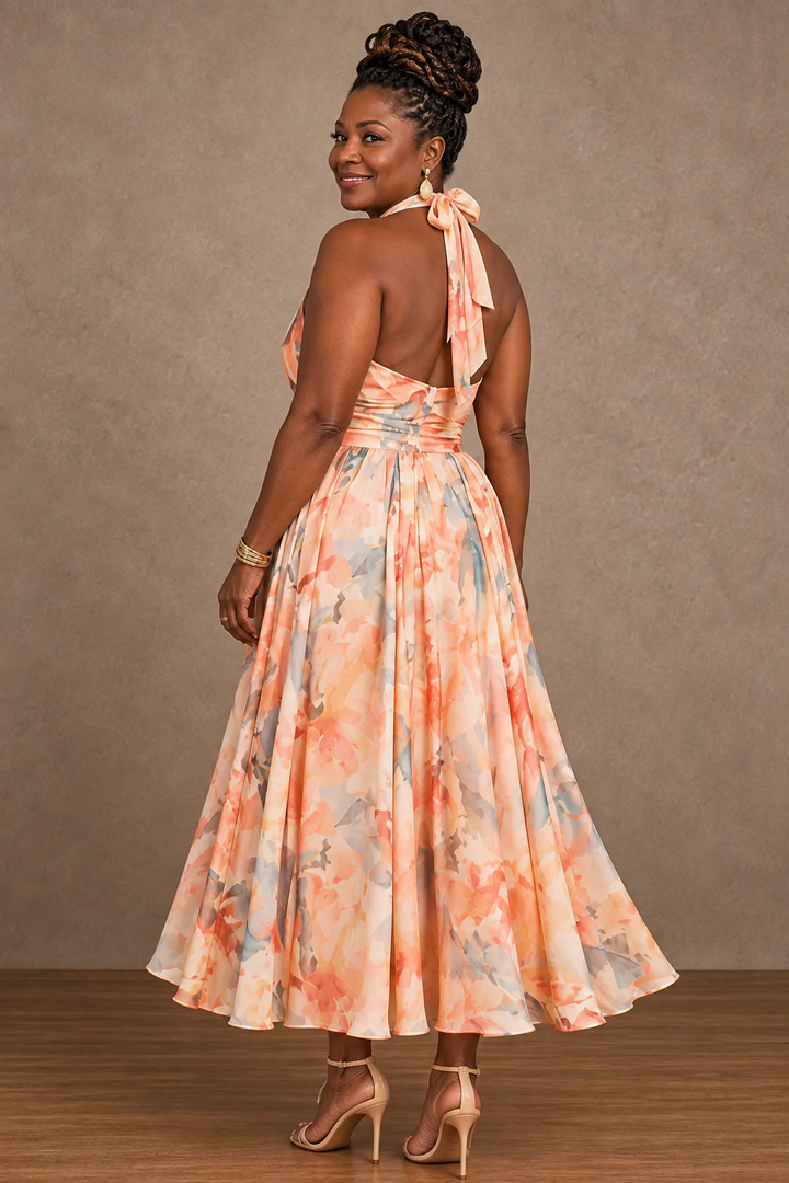 Kachi | Halter Watercolour Print Maxi