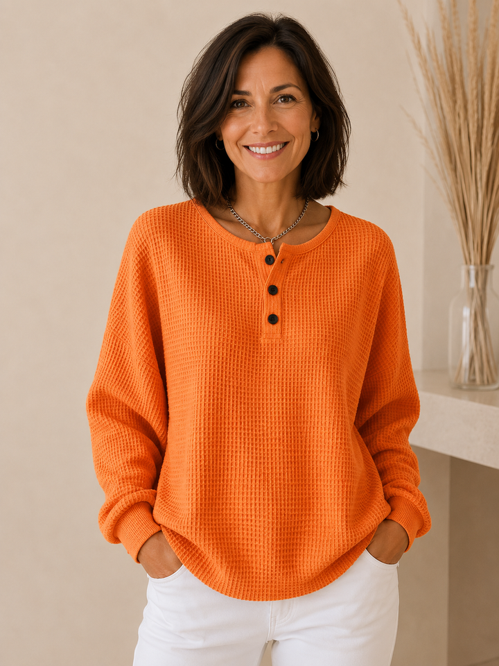 MIRABEL | COZY WAFFLE HENLEY SWEATSHIRT