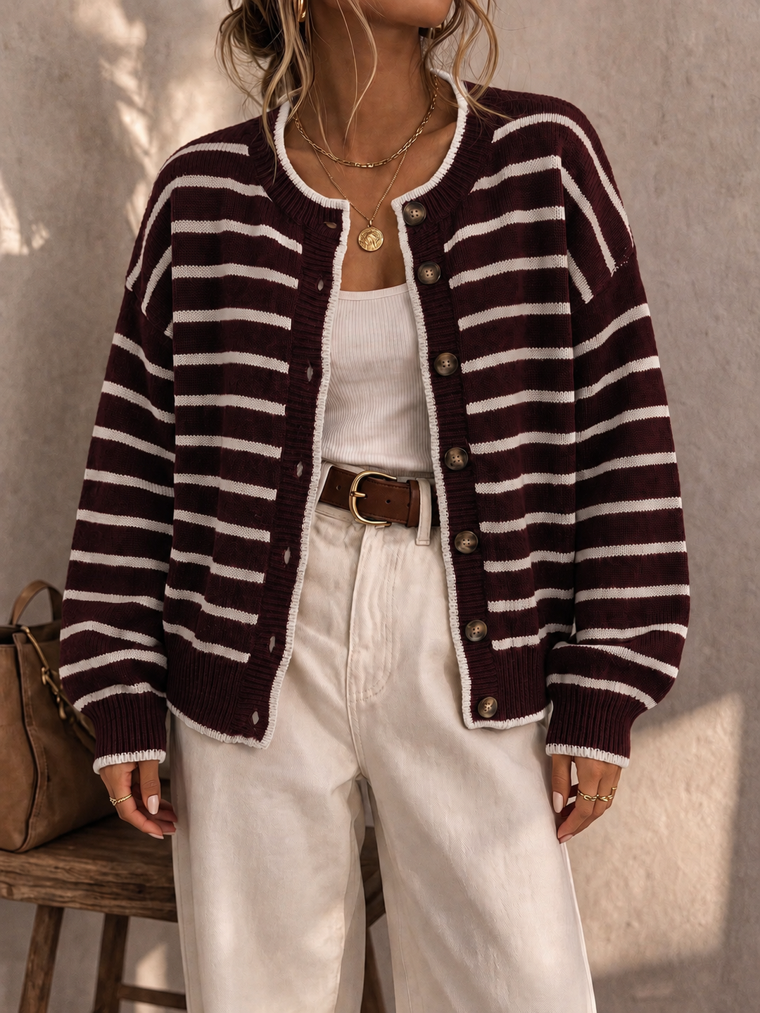 Mabel - Striped Knit Cardigan for Women