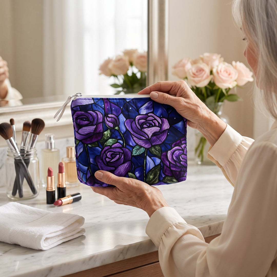 Midnight Rose Quilted Makeup Bag