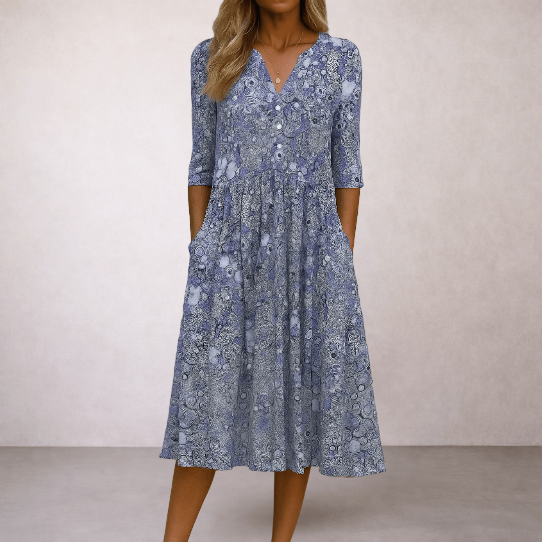 HARLOW™  | Graceful V-Neck Elegance Midi Dress
