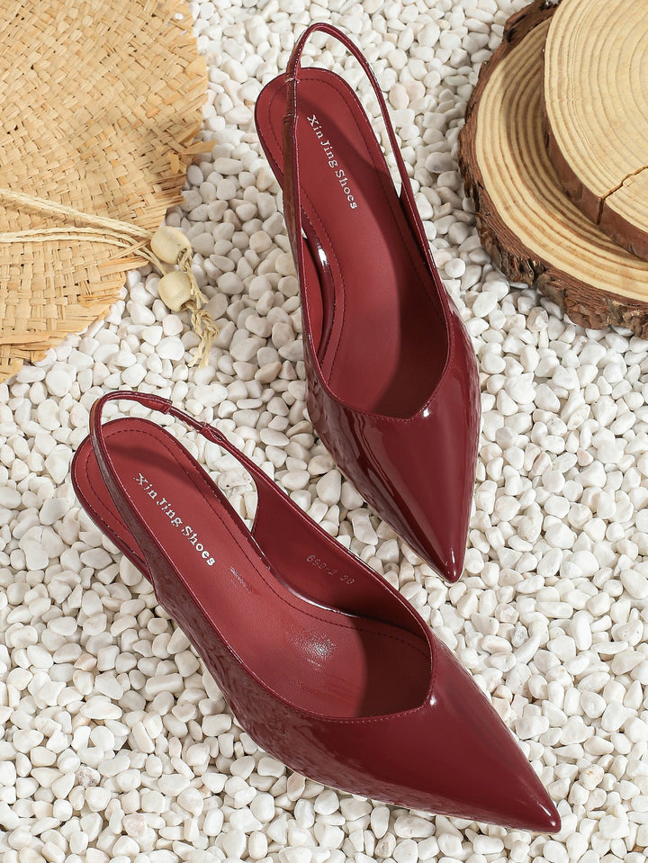 AMIRA™ - Women’s PU Leather Slingback Heels Simple Solid Color Pointed Toe Pumps