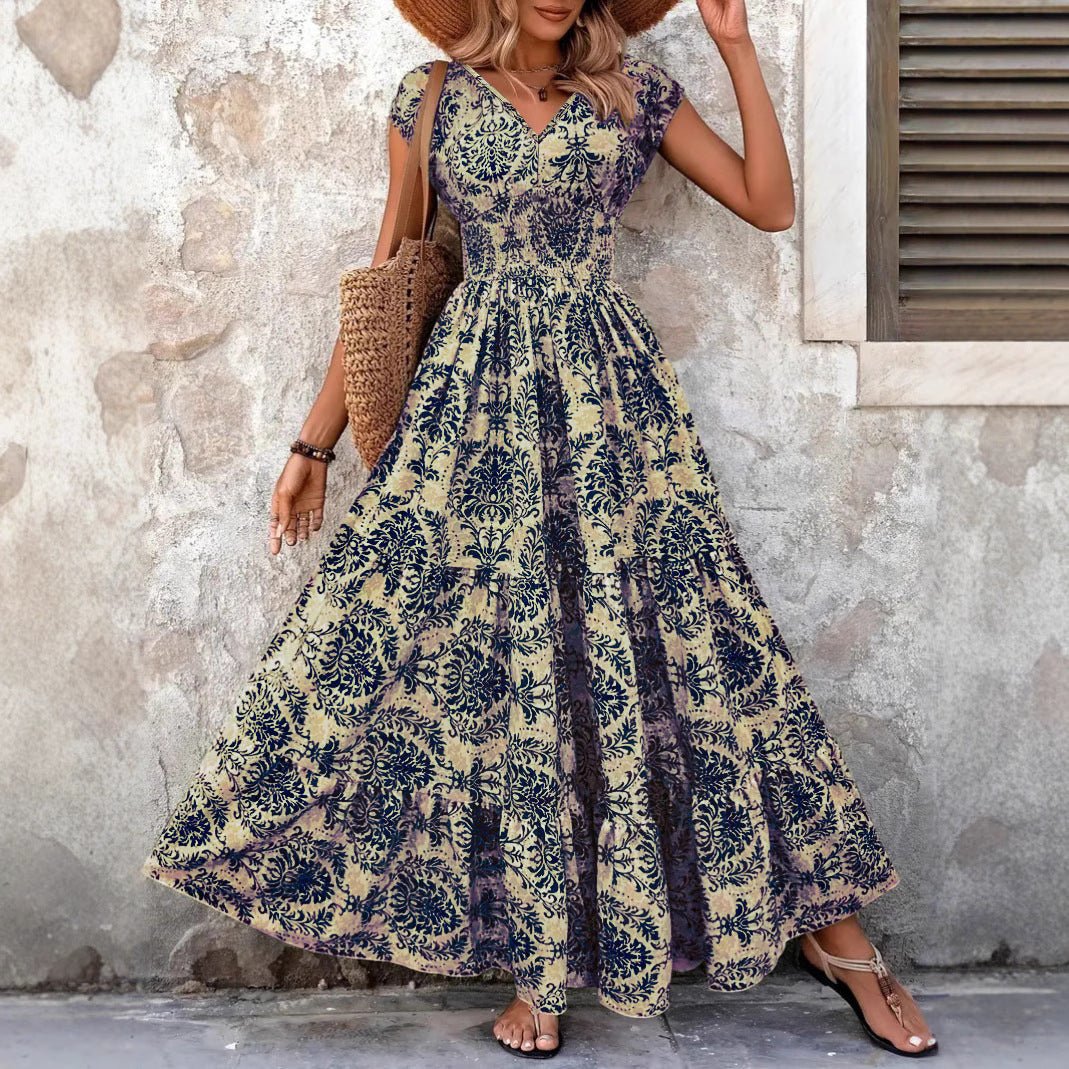 SARKI™ - Chic Summer V-Neck Shirred Boho Dress